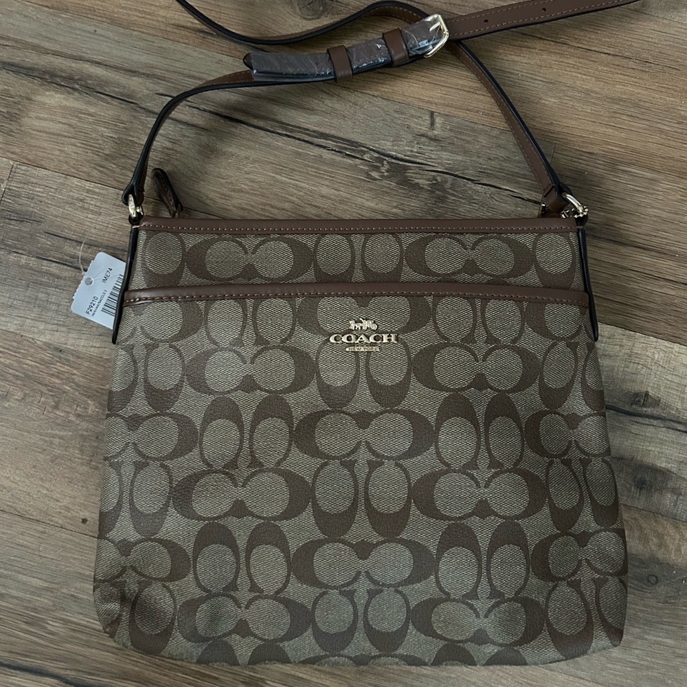 Coach Tan and Brown Signature Crossbody Bag